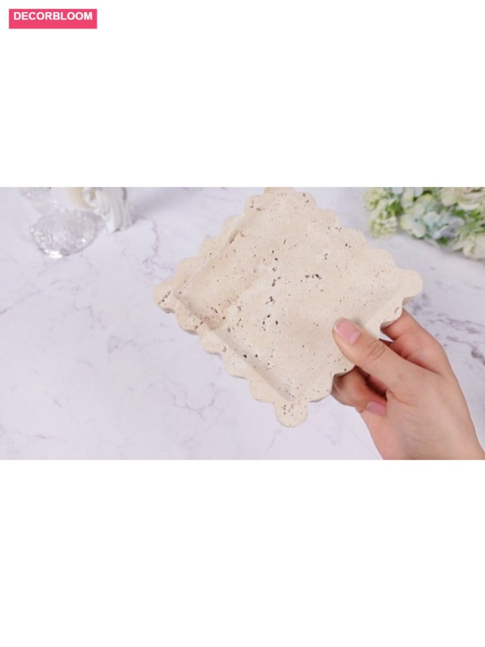 Natural Travertine Jewelry Dish Tray Scalloped Marble Ring Holder Perfume - Picture 6 of 6